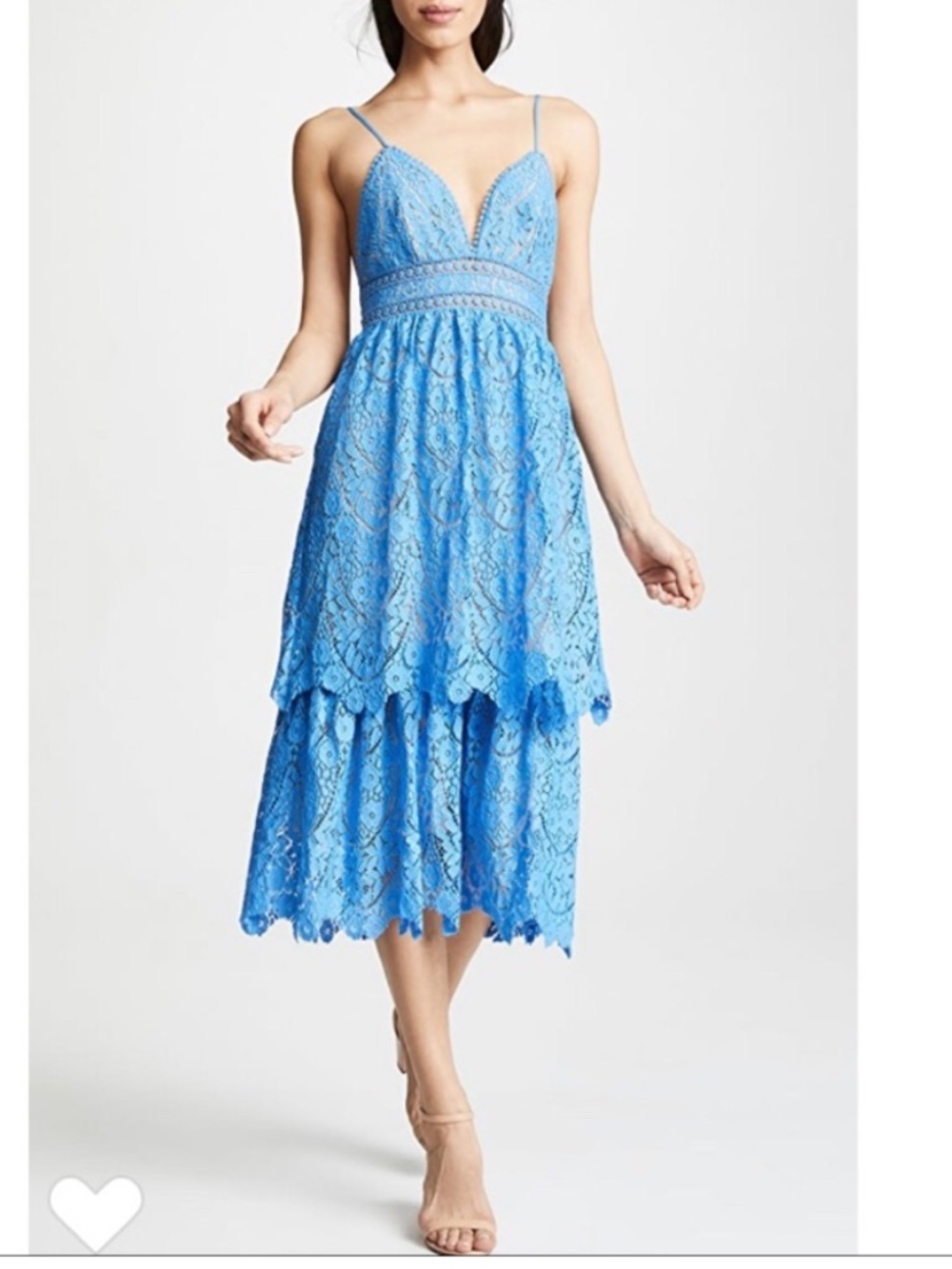 Saylor Safia Lace Sleeveless Tiered Midi Dress Blue Size Medium